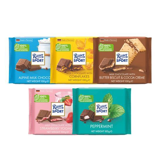 リッターチョコレート100g（アルパインミルク/コーンフレーク/バタービスケット/ストロベリーヨーグルト/ペパーミント）5種類から1つお選びください