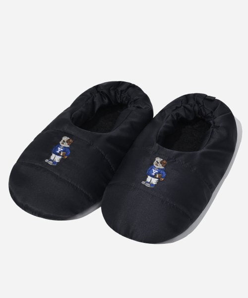 EMBROIDERY AND PADDED LOUNGE SHOES BLACK