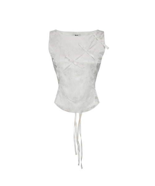 Ribbon Paneled Sleeveless White