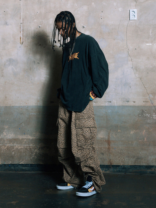 Leopard Print Cargo Pants with Slant Pockets