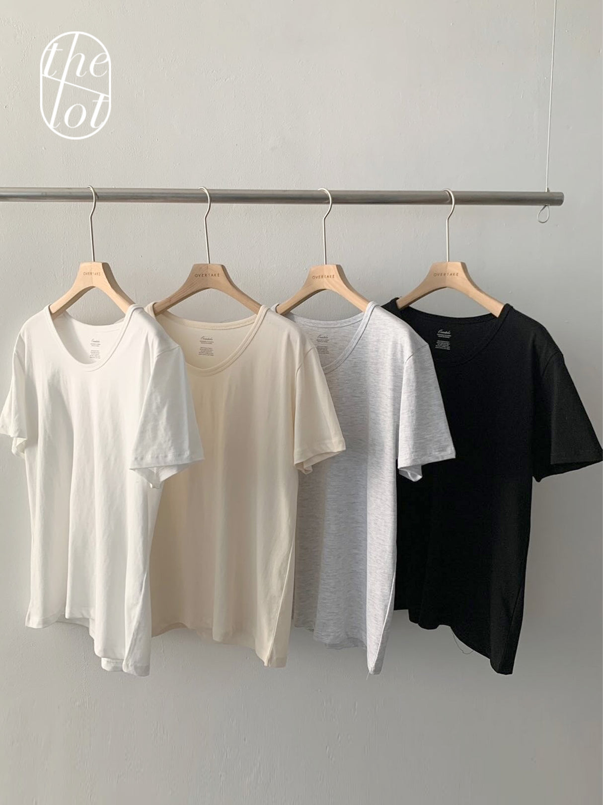 The Lot [overtake] Overtake Spring U-Neck Short-Sleeved T-Shirt Basic Plain Inner T-Shirt (4 colors)