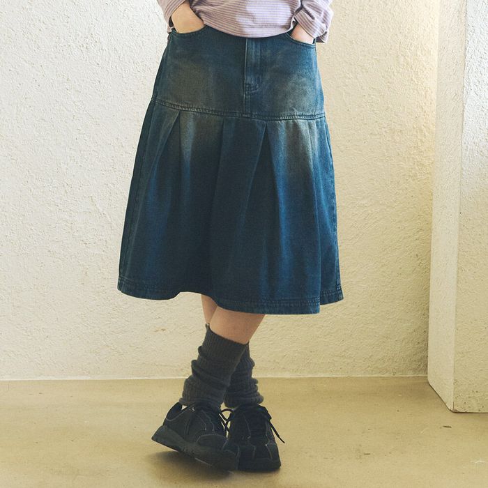 W SHIRRED FLARE SKIRT [INDIGO BLUE]