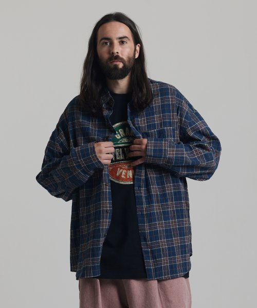 Seersucker Check Shirt (Navy)