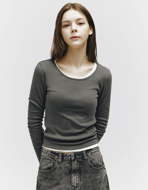 324906 レディース スクープネック ロングスリーブ Tシャツ_5色