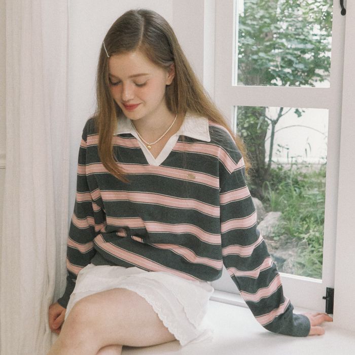 Stripe Logo Collar Sweatshirt - Pink