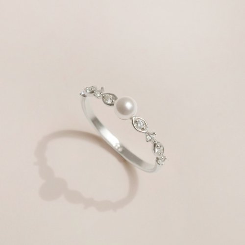 925 Silver Swarovski Pearl Cubic Zirconia Ring Bien
