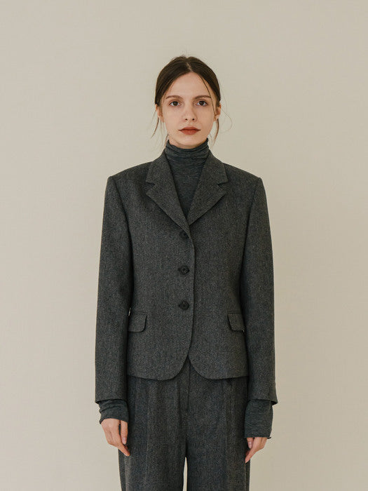 Wool Three-Button Short Jacket - Gray