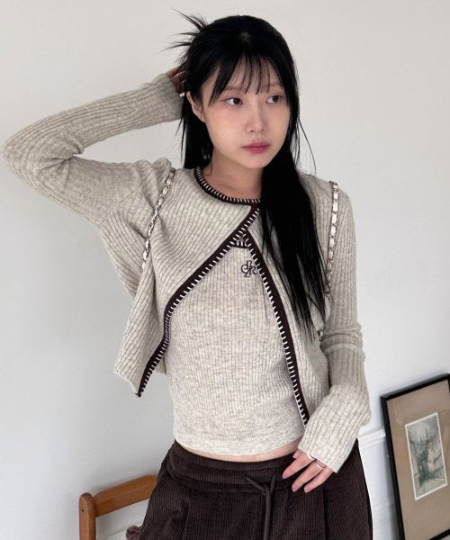 Stitch Layered Cardigan_OATMEAL