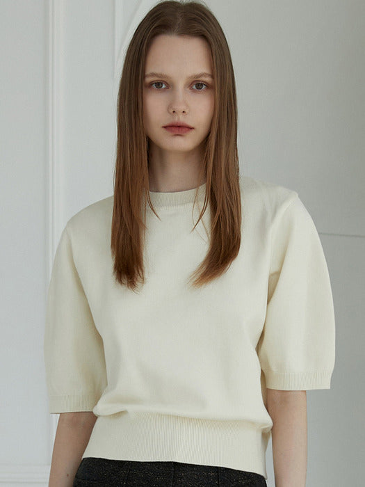Volume Short-Sleeve Knit Ivory amr1536