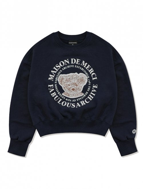 Women's Crop Bear Friends Embroidered Sweatshirt Navy (FCB3TS355W)