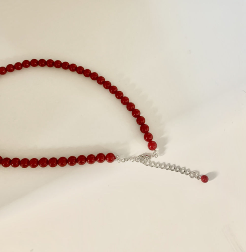 Solif (4/6/8/10 mm) Deep Red Necris Red Black Beads Stone Beads Pearl Necklace
