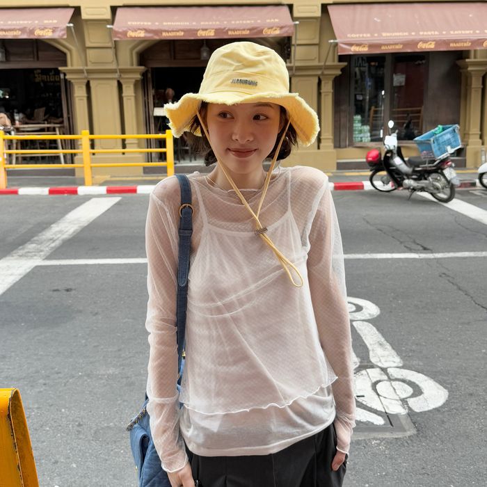 Side Shirring DIA See-Through Long Sleeve Ivory MDTS061DIAIVORY