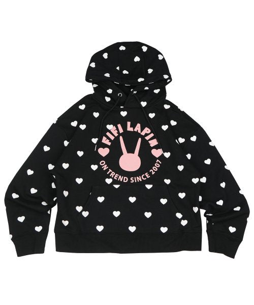 Women's Heart Pattern Hooded T-Shirt/FS9WHD03F BLACK