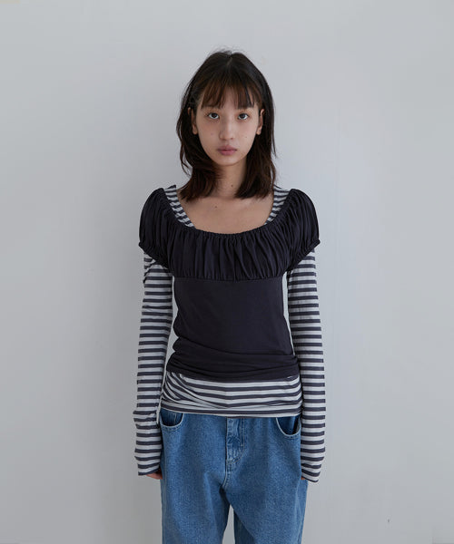 30. シャーリングレイヤードストライプTシャツ（セット）_ネイビー