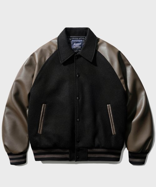 Leather Raglan Varsity Jacket 4 Types Black YHOT2461