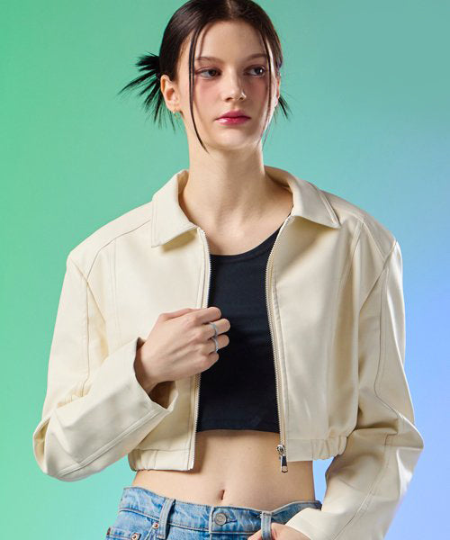 WOMEN Anna Crop Soft Leather Zip-Up Rider Jacket [IVORY] Leather Jacket ver.