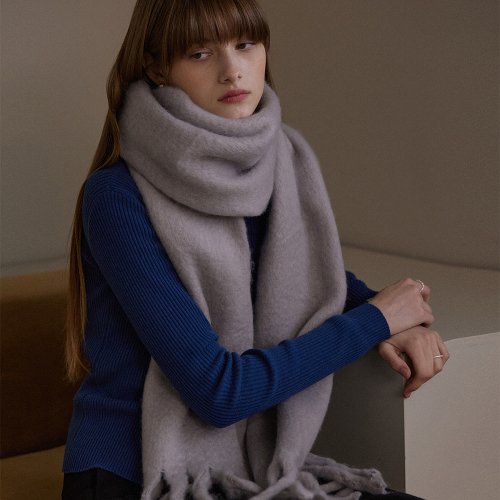 Wool Long Wide Muffler - Gray