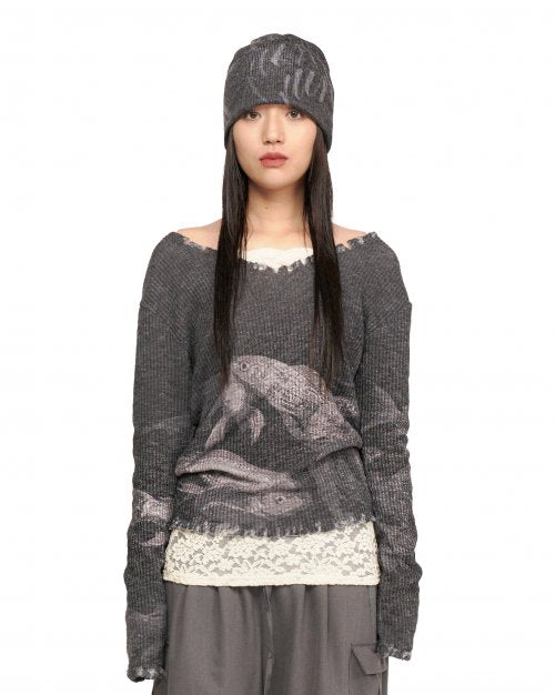 FISH DAMAGE KNIT & CHOKER SET [CHARCOAL]