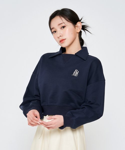 Big Collar Short Sweatshirt (Navy)