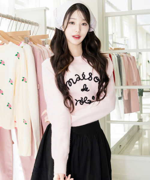 MAISON DE ROLA EMBROIDERY KNIT PINK