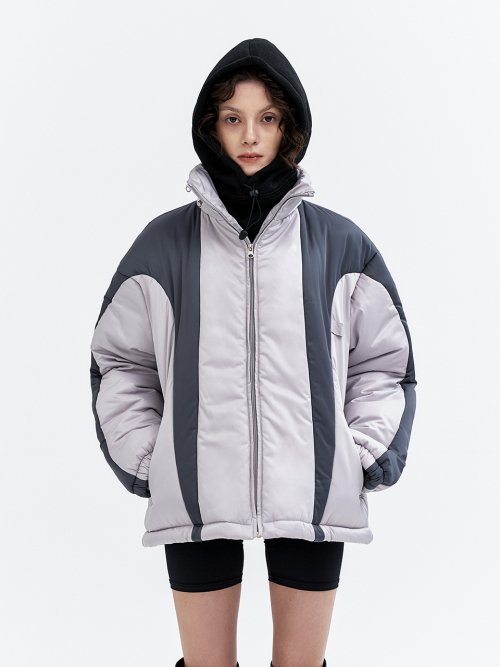 FUNNEL NECK ZIPPED BOMBER JACKET GRAY