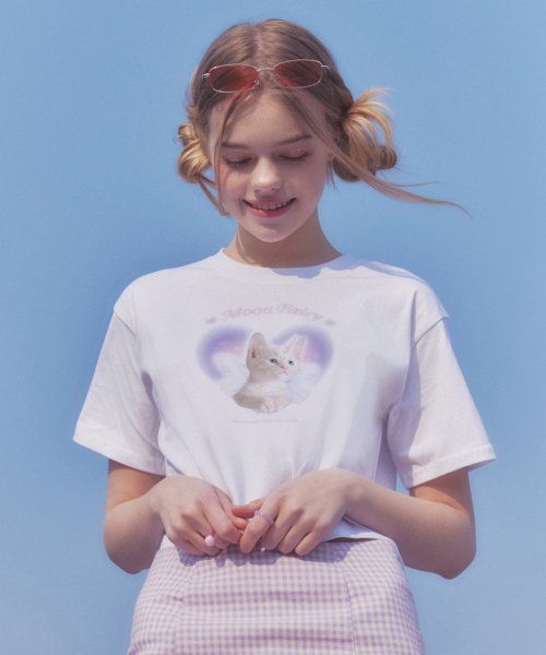 MF Kitty Heart Crop Tee - White
