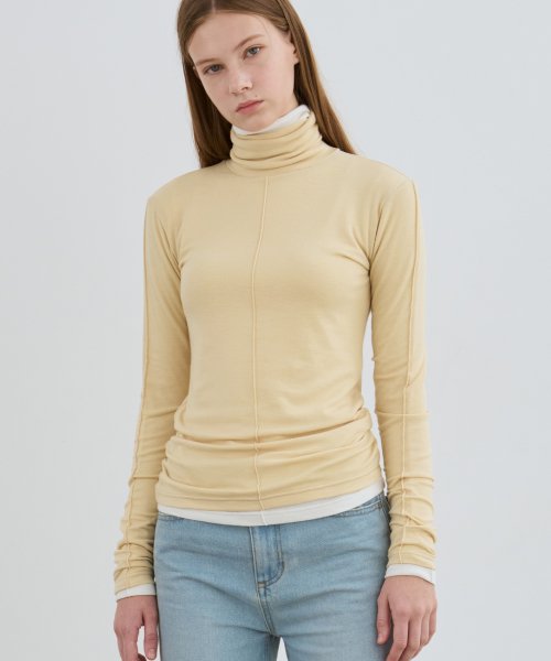 Pintuck Turtleneck Long Sleeve Top [BUTTER]