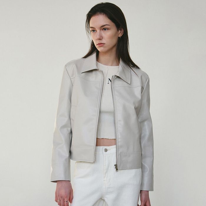 ESSENTIAL VEGAN LEATHER JACKET_CREAM