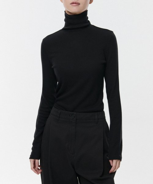 [Hit Standard] Women's Brushed Slim Turtleneck Long Sleeve T-Shirt [Black]