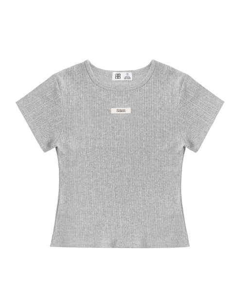 Beige Label Punching Top - Gray