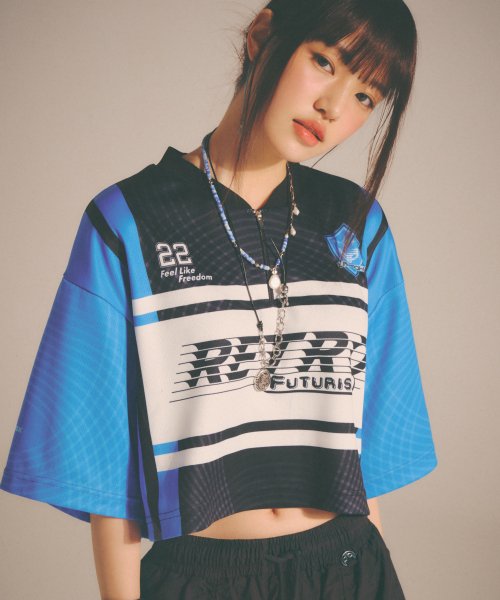 ZIP-UP MESH DTP T-SHIRT BLUE