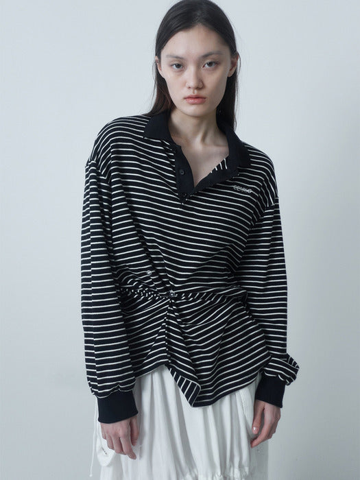 STRIPE BUTTON PINCH TOP / BLACK