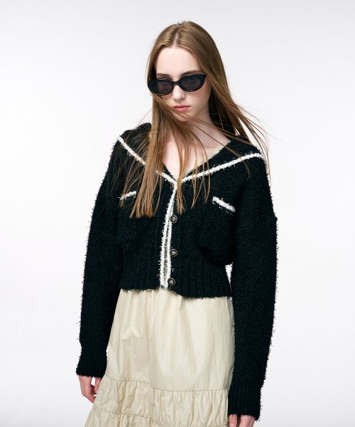 Shawl Sailor Collar Knit Cardigan Black