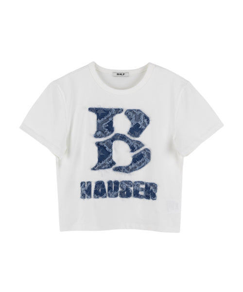 B Patch Short Sleeve Crop Tee [White]