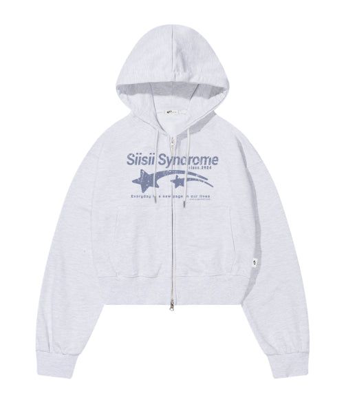 Sisi Syndrome Print Crop Hoodie White Melange