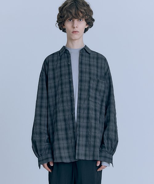 Basic Loose-Fit Tartan Check Shirt_Charcoal