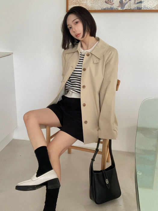 Single Half Trench Coat Beige