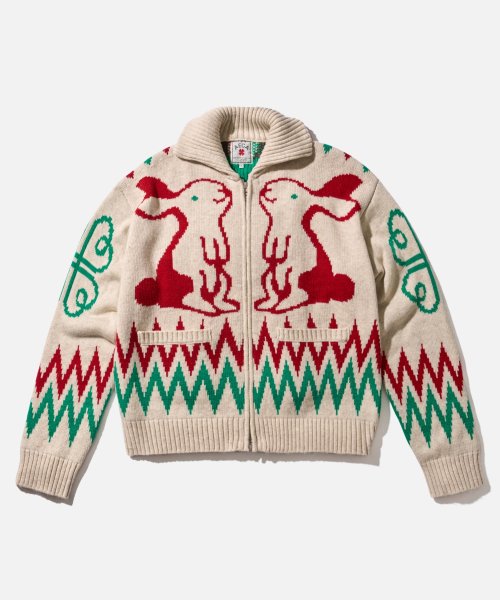 AECA COWICHAN ZIP UP KNIT-IVORY