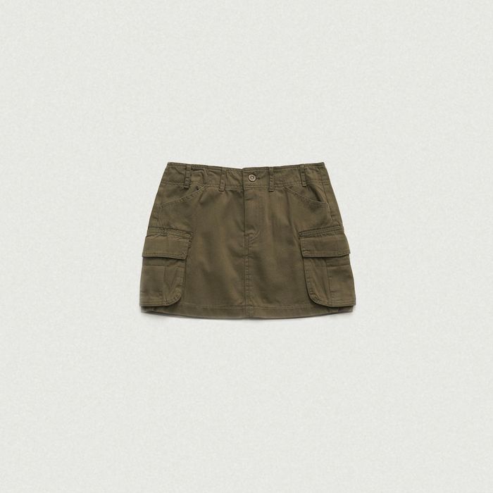 Heather Cargo Mini Skirt (Khaki)