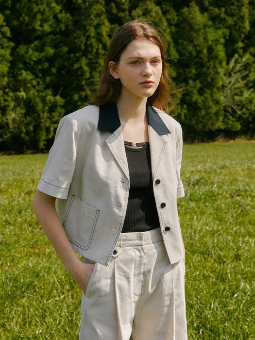 Scribble Linen Tailored Jacket Oatmeal