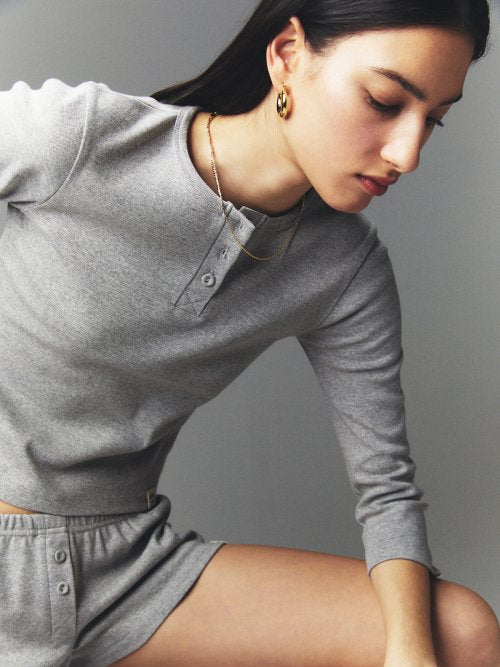 GLOWNY 3/4 BUTTON FLY TEE (GRAY) - Size & Reviews | MUSINSA