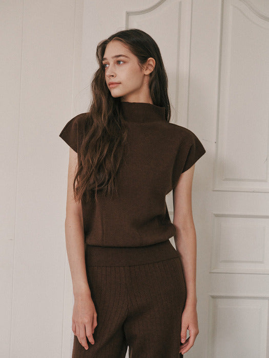 Capsleeve half pullover - brown