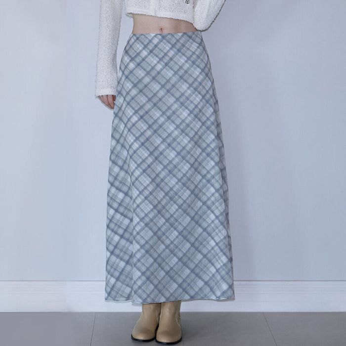 Check Maxi Long Skirt [Green]