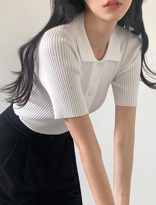 Benito [6,000-piece suit / New color added] [MORREST] [Made] Moisture Soft Half-Open Collar Short-Sleeved Knitwear (Spring/Summer/Interseasonal/Daily/Daily Look/Working Look/Date Look/Guest Look/ Formal Look/Office Look/Peek/Open/Short-sleeved)