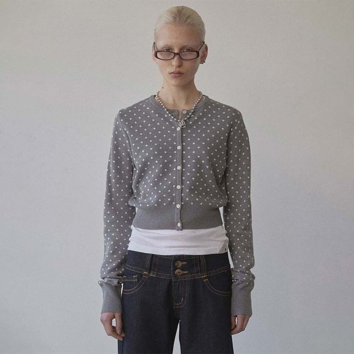 Polka Dot Cardigan Melange Gray/White