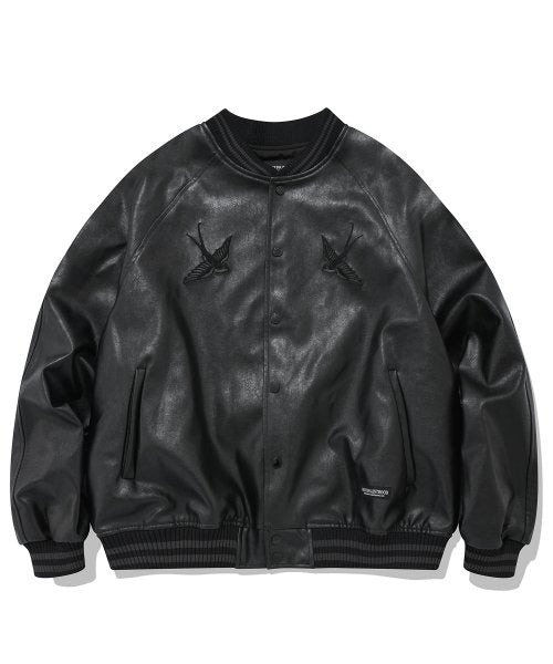 SP Vegan Leather Stadium Jacket-Black