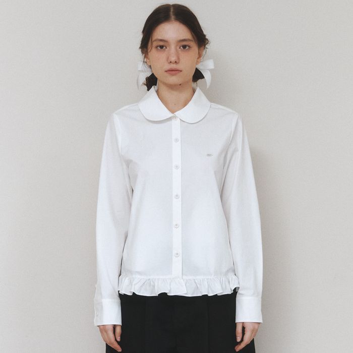 Round Collar Frill Blouse Shirt - white