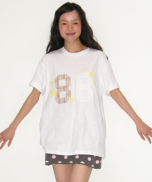 88 STAR MIXED APPLIQUE OVER FIT T SHIRT WHITE