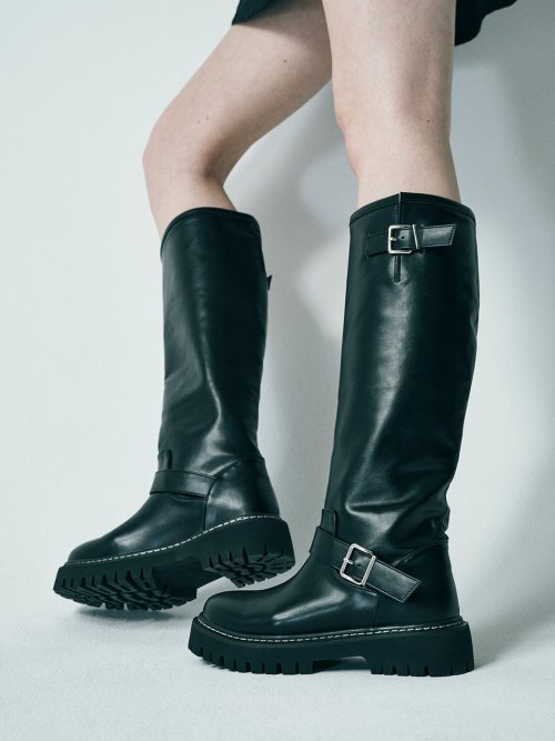 Round Toe Stitch Riding Long Boots 412348003 (4cm/1color)