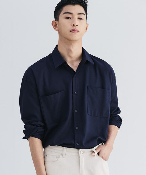 Linen Two-Pocket Oversized Shirt [Navy]